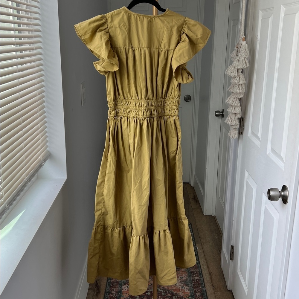 Meadow Rhodes Boho Eyelet V Neck Short Sleeve Midi Dress in Golden Tan Size S - Picture 4 of 6